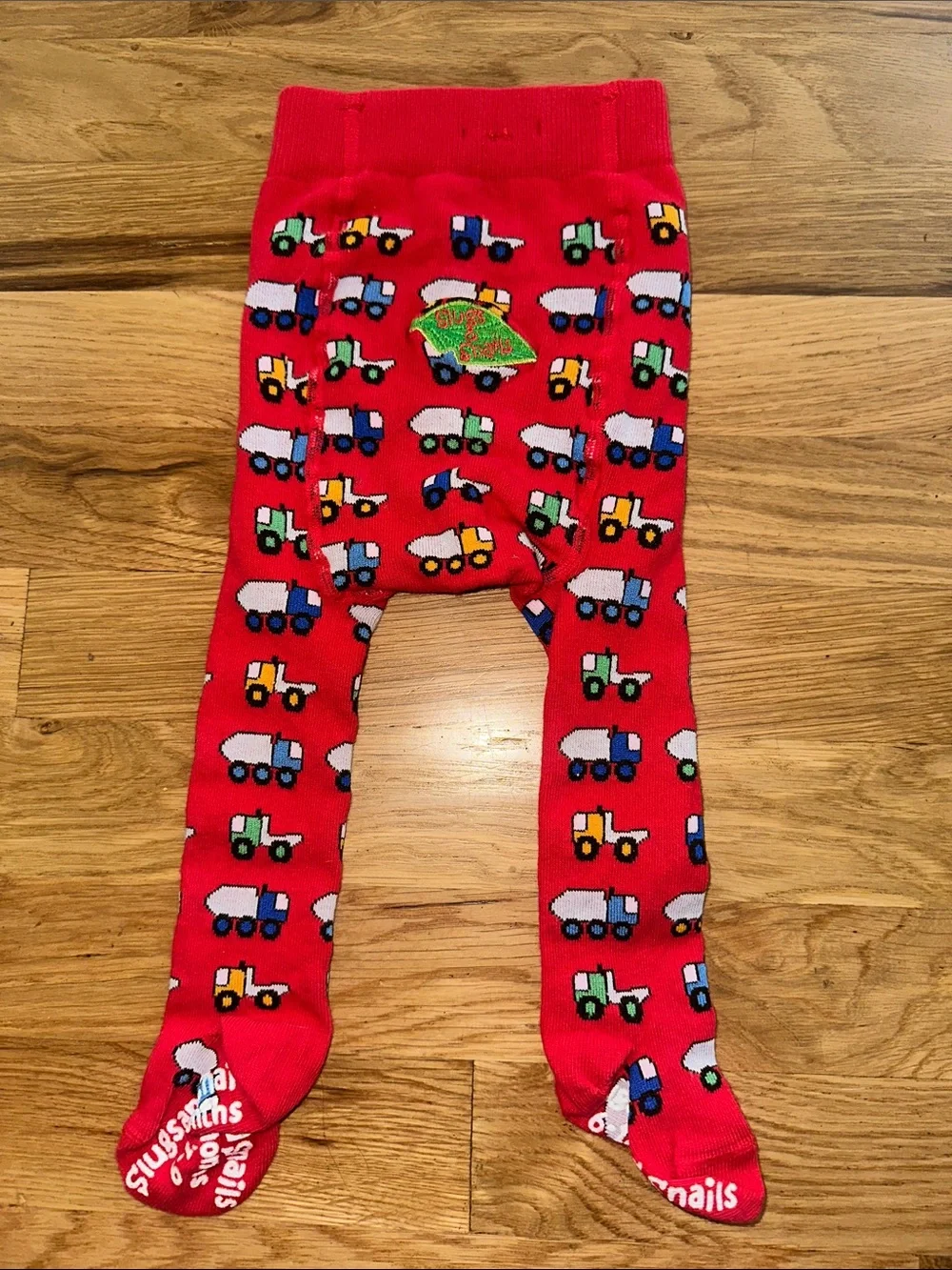 Slugs & Snails Red and Trucks 🛻 Pattern Tights sz 6-12mos